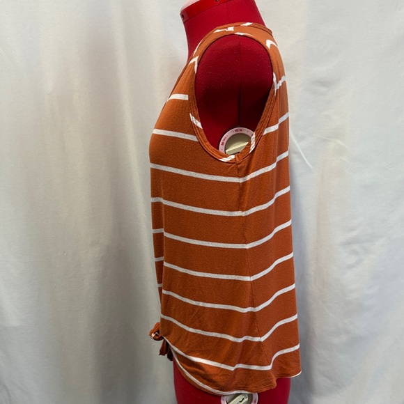 Sleeveless Button-Down Blouse in Rust Stripes - Picture 4 of 5
